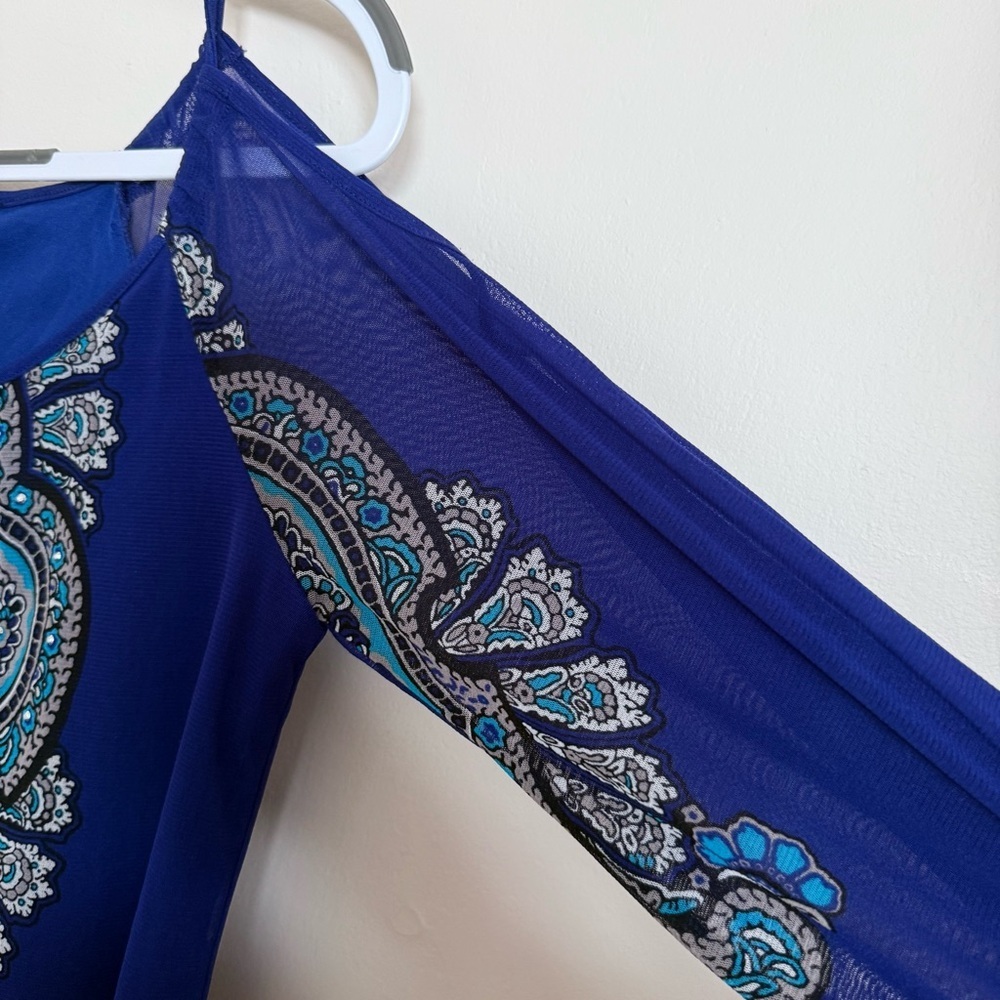 INC international concept cold shoulder , royal blue blouse size small - Picture 3 of 8